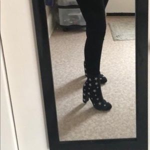 black and white star heel ankle boots
